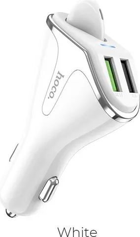 HOCO E47 φορτιστής ΑΥΤΟΚΙΝΗΤΟΥ QC3.0 και ακουστικό Handsfree 2 ΣΕ 1 λευκό