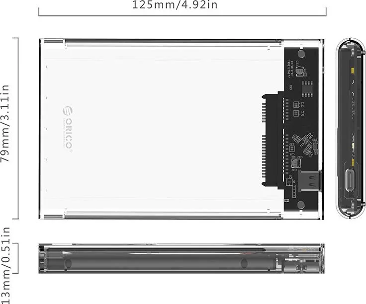 ORICO θήκη για 2.5" SATA HDD/SSD 2139C3, 5Gbps, διάφανη — εικόνα 7