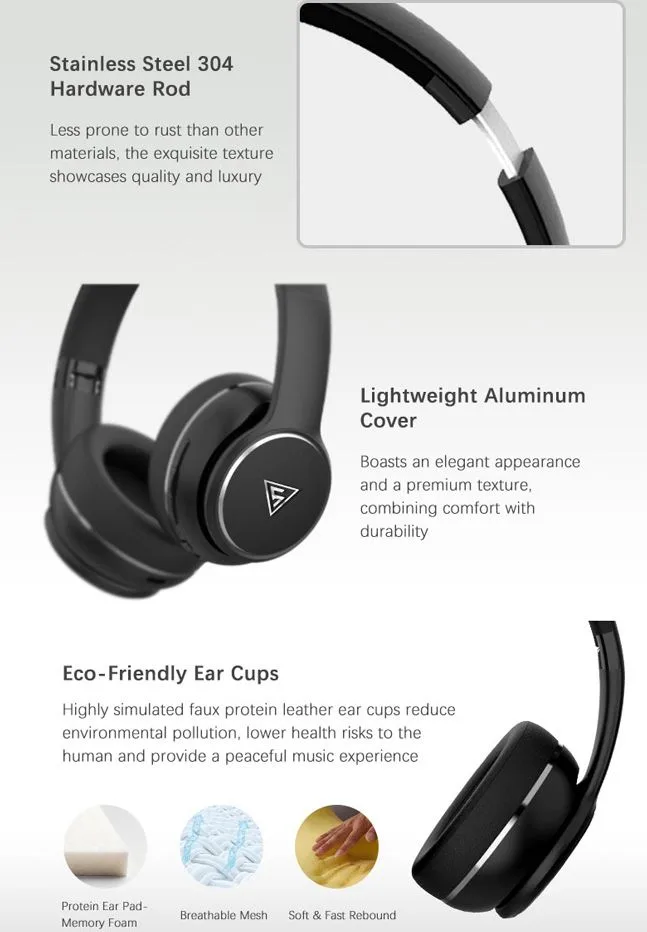 DOQAUS headphones DESIGN 3, ασύρματα & ενσύρματα, Φ40mm, 600mAh, μαύρα — εικόνα 6