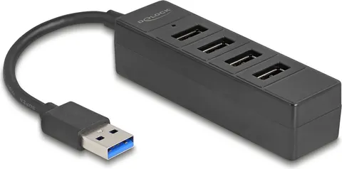 DELOCK USB hub 64350, 4x θυρών, USB 3.0, 5Gbps, USB σύνδεση, μαύρος