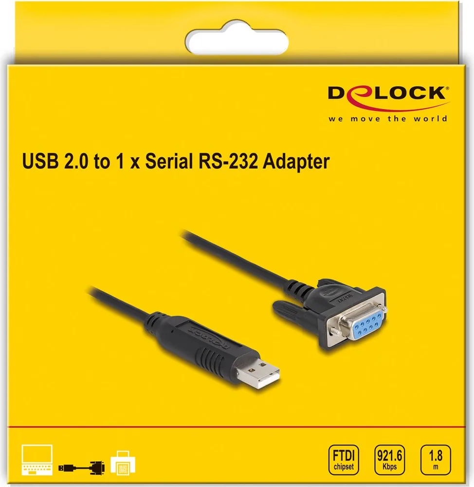 DELOCK καλώδιο USB σε RS-232 67382, 921.6Kbps, 1.8m, μαύρο — εικόνα 4