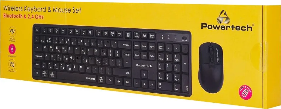 POWERTECH set ασύρματο ποντίκι & πληκτρολόγιο PT-1540, 2.4GHz & Bluetooth, αθόρυβο, μαύρο — εικόνα 5