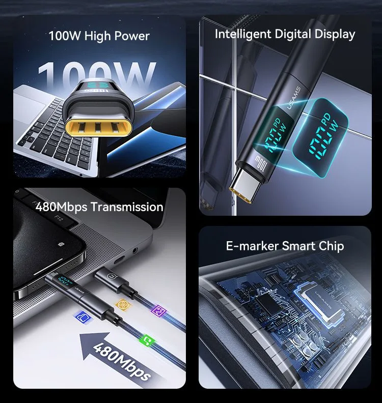 USAMS αντάπτορας USB-C US-SJ682 με οθόνη, 100W, γκρι — εικόνα 2
