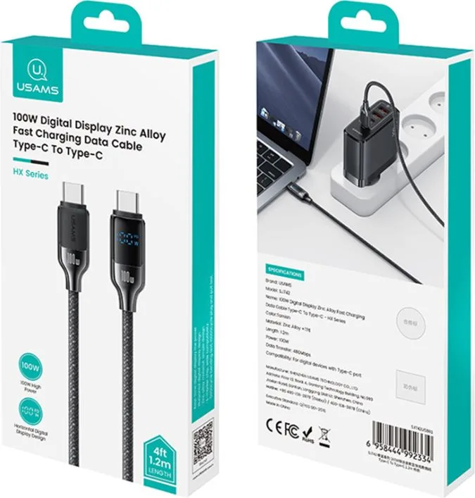 USAMS καλώδιο USB-C SJ742, 100W, 480Mbps, 1.2m, μαύρο — εικόνα 5
