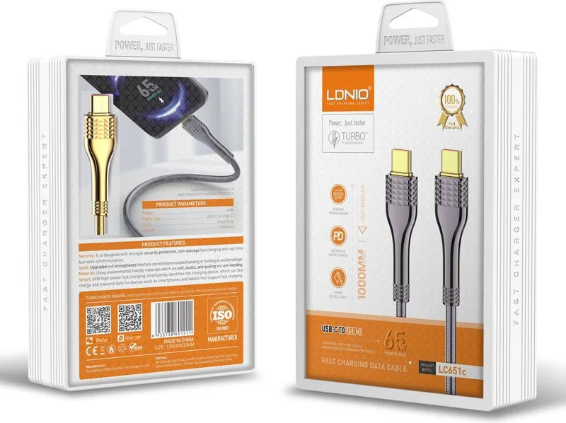 LDNIO καλώδιο USB-C σε USB-C LC651C, 65W, 1m, χρυσό — εικόνα 6