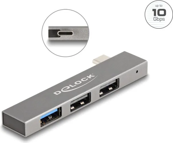 DELOCK USB hub 64274, 3x θυρών, 10Gbps, USB-C σύνδεση, γκρι — εικόνα 4