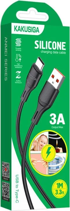 KAKUSIGA καλώδιο USB-C σε USB KSC-953, σιλικόνης, 3A, 480Mbps, 1m, μαύρο — εικόνα 4