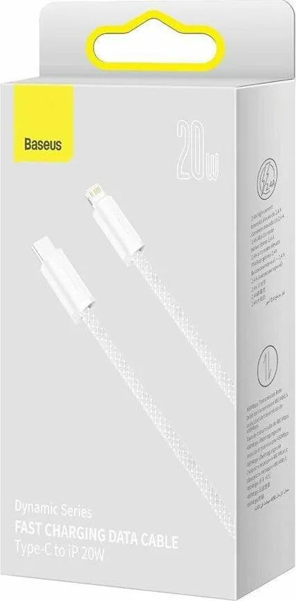 BASEUS Dynamic Braided, καλώδιο ΓΡΗΓΟΡΗΣ φόρτισης, Type-C ΣΕ Lightning, 20W, 2m, λευκό — εικόνα 4