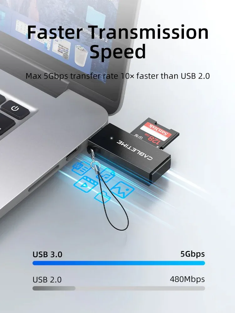 CABLETIME card reader CT-ASD3-PB για SD & micro SD, USB, 5Gbps, μαύρο — εικόνα 2