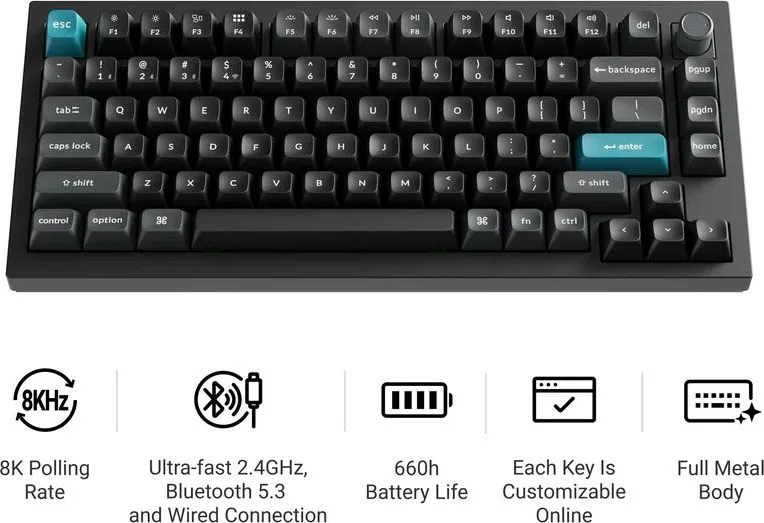 Keychron Q1 Ultra (Q1U-M1) ZMK RGB 8K Wireless Custom Mechanical Keyboard-Red Switch 75% US — εικόνα 2