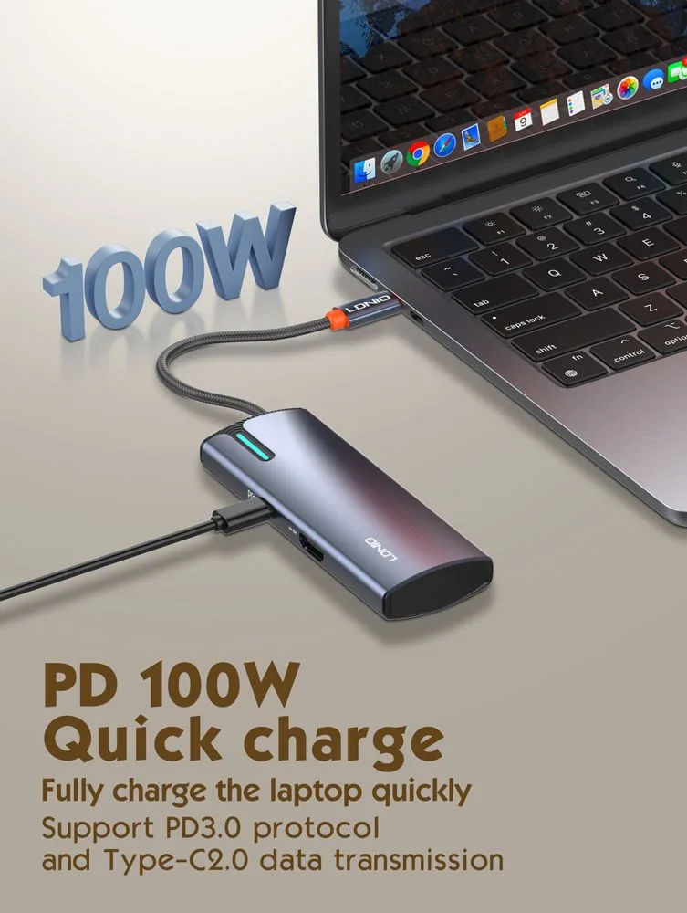 LDNIO docking station DS-15H, 5 θυρών, USB-C σύνδεση, 4K, 100W PD, γκρι — εικόνα 8