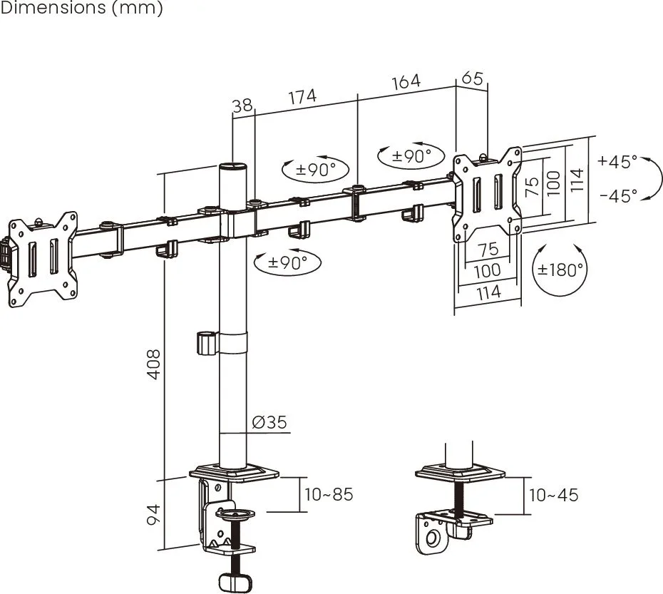 POWERTECH βάση γραφείου για 2x οθόνες PT-1552, 17-32", έως 10kg — εικόνα 7
