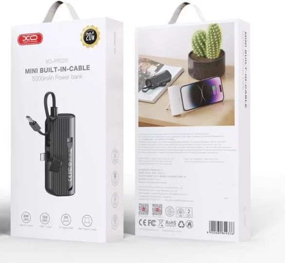 XO PR220 Powerbank ΤΣΕΠΗΣ με βύσμα Lightning για Iphone KAI καλώδιο Type-C, 5000MAH — εικόνα 2