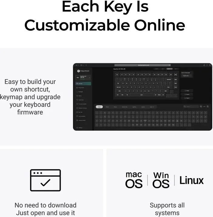 Keychron Q1 Ultra (Q1U-M1) ZMK RGB 8K Wireless Custom Mechanical Keyboard-Red Switch 75% US — εικόνα 4