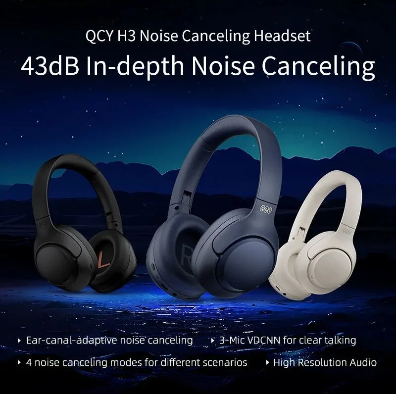 QCY H3 High-Res Headset Blue - w. Mic, Active Noise Canceling with 4 mode ANC 60h Multipoint — εικόνα 2