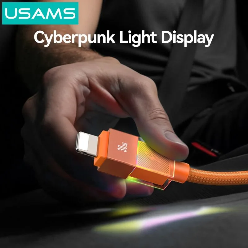 USAMS καλώδιο Lightning σε USB-C SJ776, 30W, 480Mbps, 1.2m, μαύρο — εικόνα 2