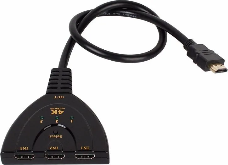 POWERTECH HDMI Switch CAB-H077, 3 σε 1, 4K, 0.50m, μαύρο — εικόνα 2