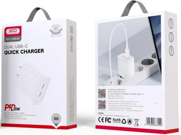 XO L105 φορτιστής 35W, 2 ΘΥΡΕΣ PD, ΛΕΥΚΟΣ — εικόνα 2
