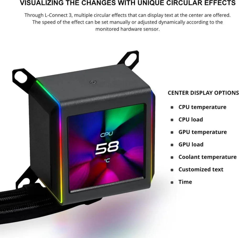 LIAN LI Galahad II LCD 280 TL Wireless Black - AIO Water Cooler - AM5/AM4 - LGA 1851/1700/1200/115x — εικόνα 3