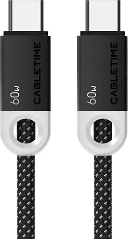 CABLETIME καλώδιο USB-C CT-CM60-PBW, 60W PD, 480Mbps, 0.25m, μαύρο