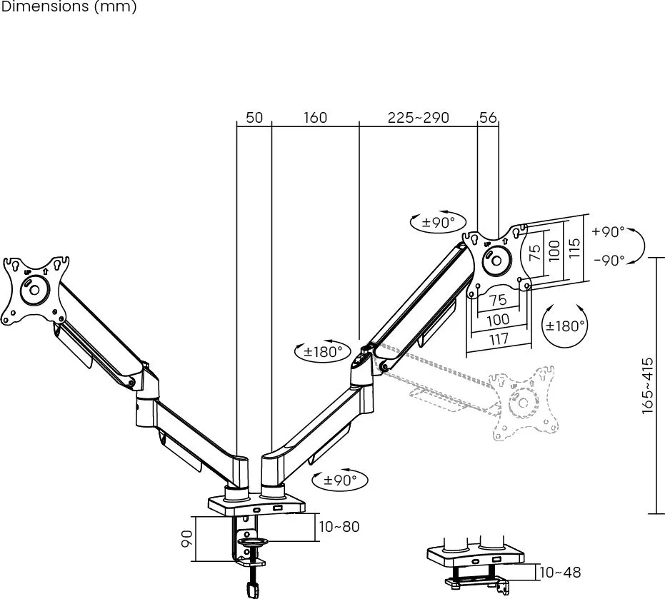 POWERTECH βάση γραφείου για 2x οθόνες PT-1425, 17-32", έως 9kg — εικόνα 7