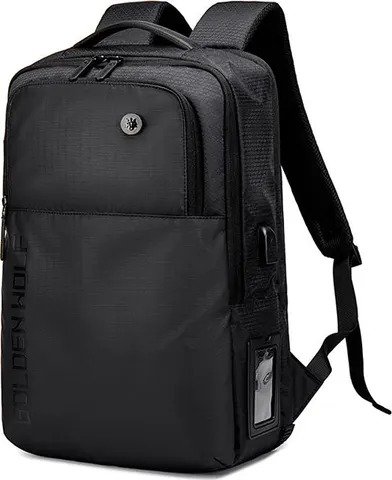GOLDEN WOLF τσάντα πλάτης GB00399, με θήκη laptop 15.6", 20L, μαύρη