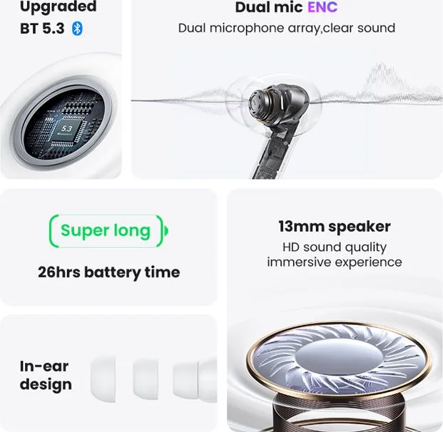 USAMS earphones με θήκη φόρτισης US-XD19, TWS, ENC, Φ13mm, μαύρα — εικόνα 2