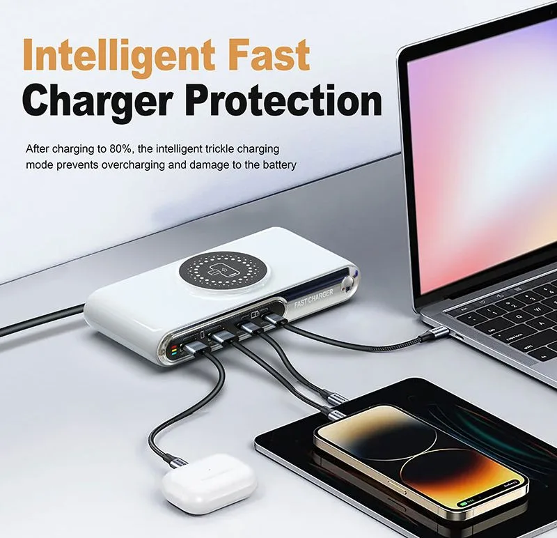 POWERTECH σταθμός φόρτισης PT-1624, 2x USB/2x USB-C/wireless, 72W, λευκός — εικόνα 4