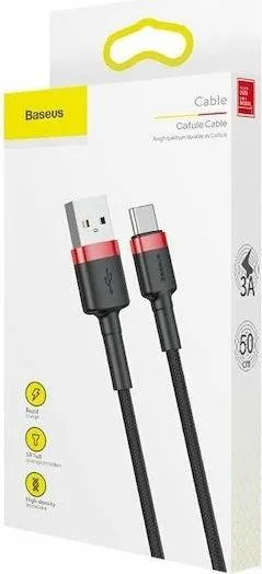 BASEUS Cafule, καλώδιο φόρτισης, USB ΣΕ Type-C, 0.5m, 3A, Κοκκινο+μαυρο — εικόνα 3