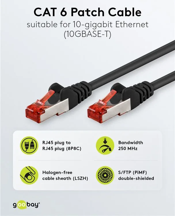 GOOBAY καλώδιο δικτύου 93215, CAT 6 S/FTP, copper, 250MHz, 0.25m, μαύρο — εικόνα 2