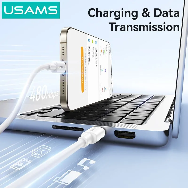 USAMS καλώδιο USB-C SJ763, 60W, 480Mbps, 1m, λευκό — εικόνα 3