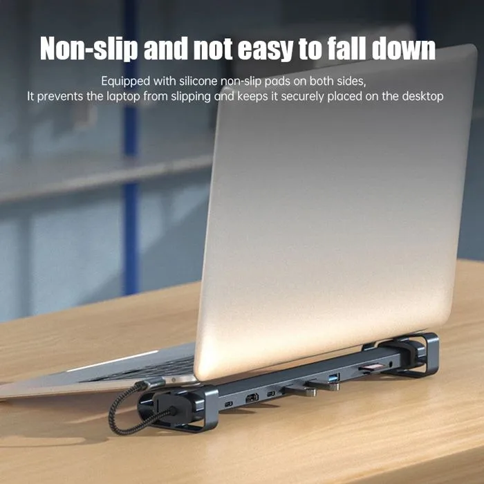POWERTECH docking station PTR-0152, 10 θυρών, βάση laptop, USB-C, γκρι — εικόνα 2
