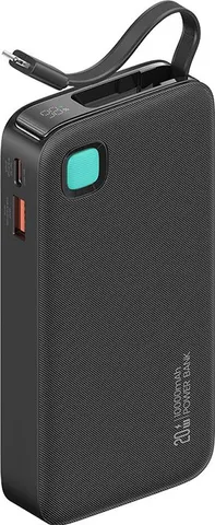 USAMS power bank CD225 με καλώδιο Lightning, 2x θύρες εξόδου, 10000mAh, 20W, μαύρο