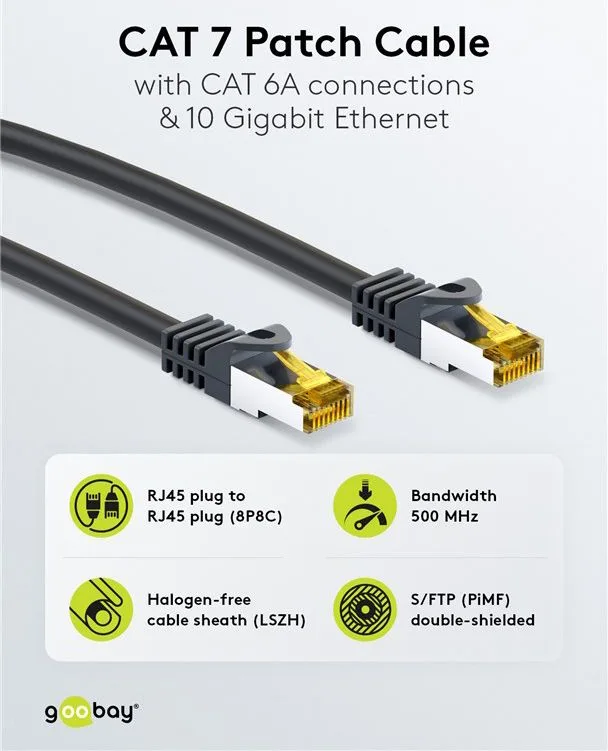 GOOBAY καλώδιο δικτύου 91581, CAT 7 S/FTP, copper, 500MHz, 0.50m, μαύρο — εικόνα 2