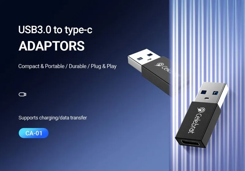 CELEBRAT αντάπτορας USB 3.0 σε USB-C CA-01, 3A, 5Gbps, μαύρος — εικόνα 2
