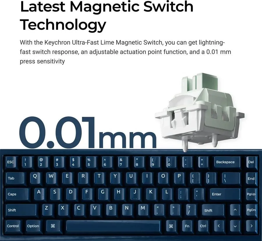 Keychron Q16 HE (Q16HW-J1) QMK Ceramic Custom Hall Effect Keyboard RGB Lime Switch 65% US Blue — εικόνα 2