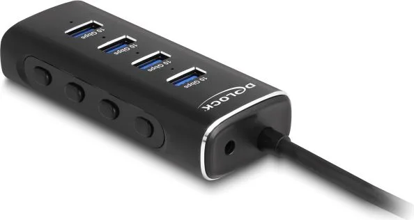 DELOCK USB hub 64233 με διακόπτες, 4 θυρών, 10Gbps, USB-C σύνδεση, μαύρο — εικόνα 4