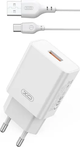 XO L127 φορτιστής QC18W, 1 θύρα, με καλώδιο Type-C, ΛΕΥΚΟΣ