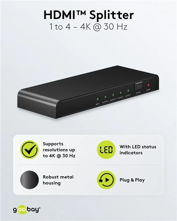 GOOBAY HDMI splitter 58482, 4 σε 1, 4K/30Hz, μαύρο — εικόνα 4