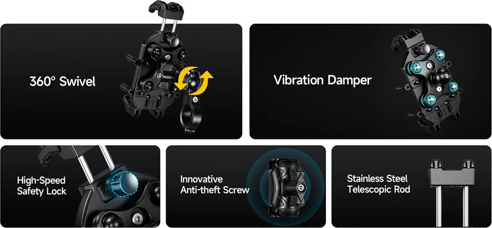 ULEFONE βάση ποδηλάτου για smartphone Armor Mount Pro AM01, μαύρη — εικόνα 2