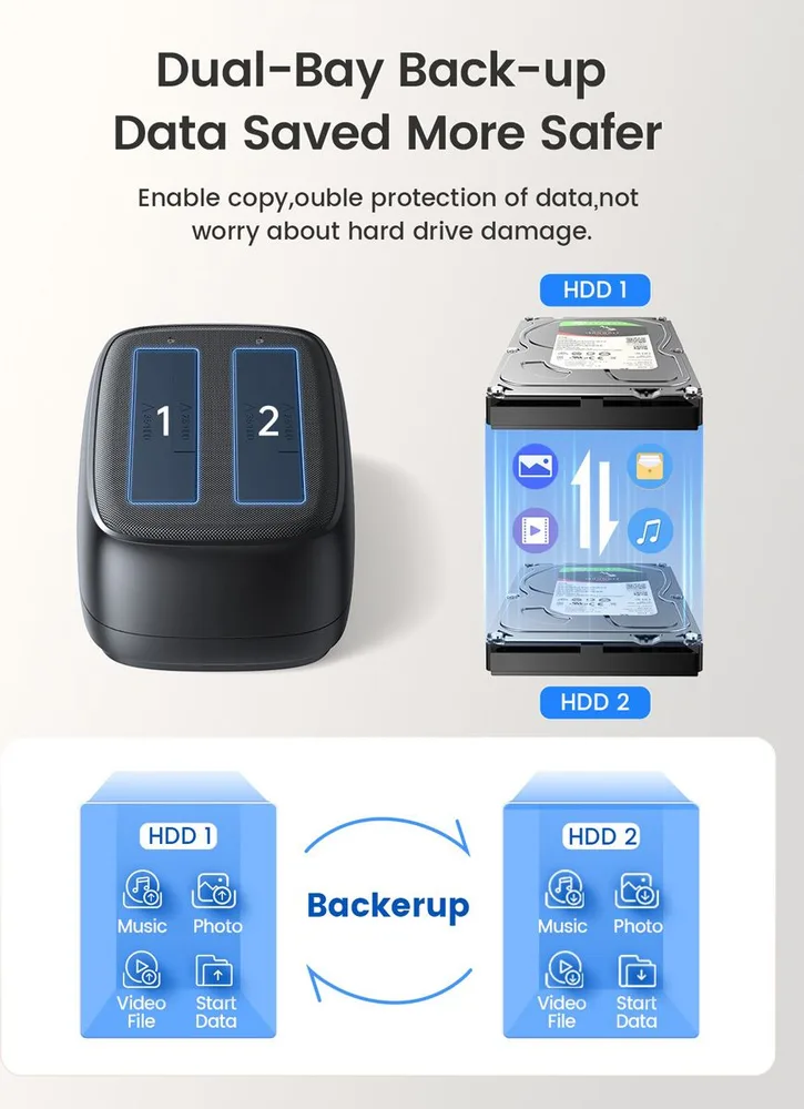 ORICO docking station για 2.5" ή 3.5" SATA HDD/SSD DD28U3-C, 2 θέσεων, 5Gbps, clone function, μαύρο — εικόνα 3