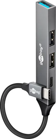 GOOBAY USB hub 74459, 4x θυρών, USB 3.2, 5Gbps, USB-C σύνδεση, γκρι