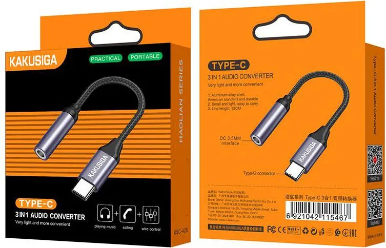 KAKUSIGA αντάπτορας USB-C σε 3.5mm KSC-428, γκρι — εικόνα 3