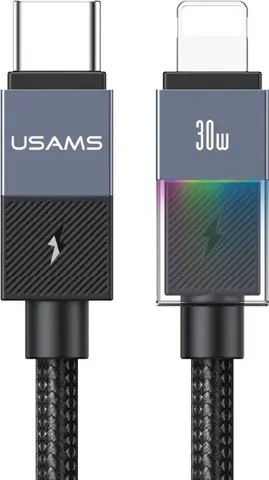 USAMS καλώδιο Lightning σε USB-C SJ776, 30W, 480Mbps, 1.2m, μαύρο
