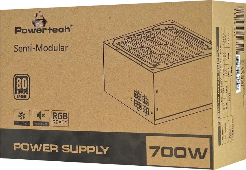 POWERTECH τροφοδοτικό PC PT-1311, 80PLUS Bronze, 700W, ATX, 120mm RGB Fan, Semi Modular — εικόνα 9