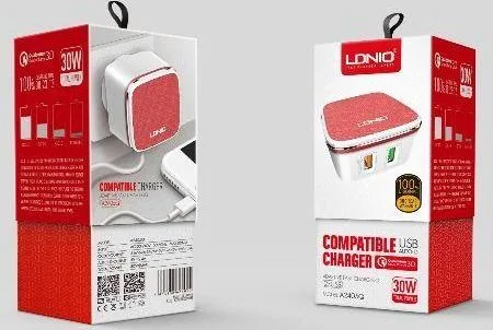 LDNIO A2405Q φορτιστής QC3.0 2 Ports + 1M Lightning Cable, 18W — εικόνα 2