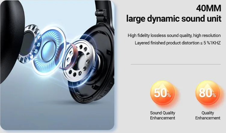CELEBRAT headphones A33, ασύρματα & ενσύρματα, ANC, 40mm, 300mAh, μαύρα — εικόνα 3