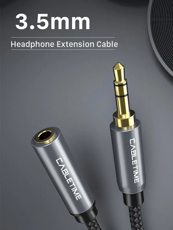 CABLETIME προέκταση καλωδίου ήχου 3.5mm CT-P11F, AUX, 1.8m, μαύρο — εικόνα 2