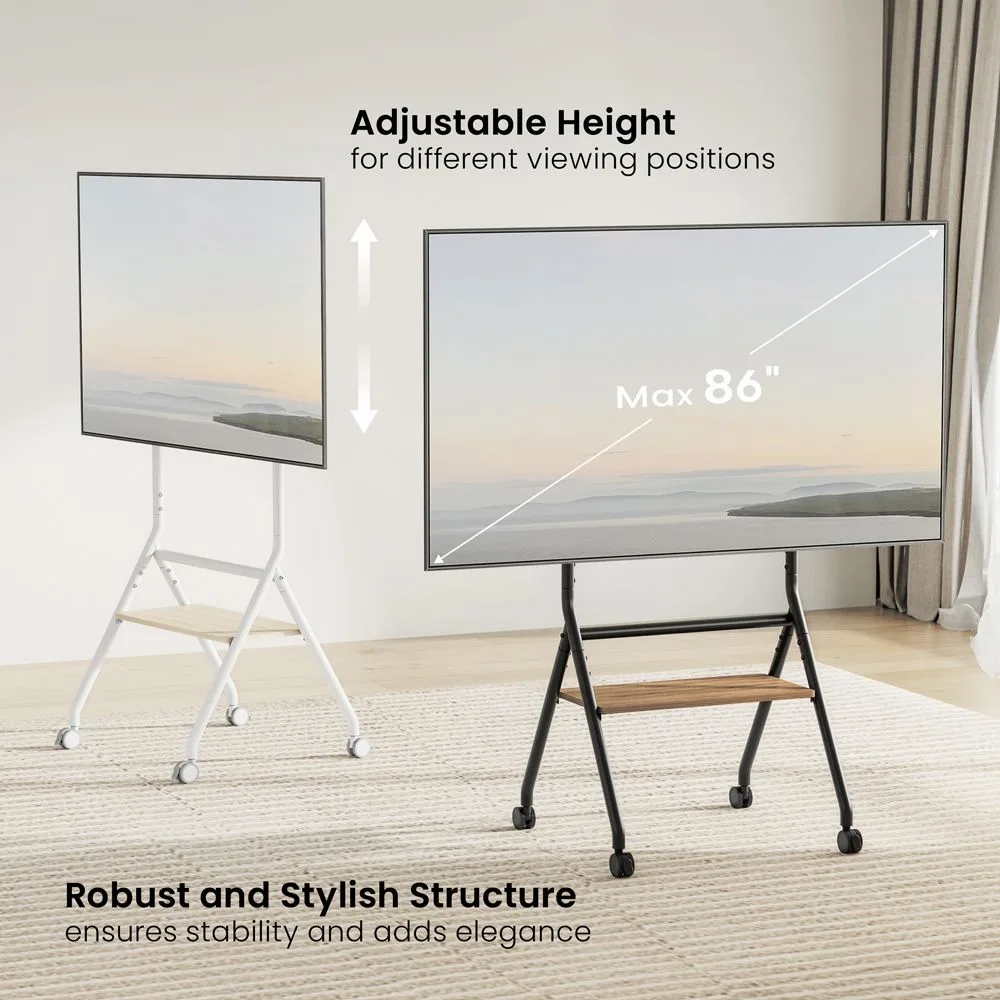 BRATECK βάση τηλεόρασης δαπέδου TTF13E-46FW, 37-86", έως 80kg, με ράφι & ροδάκια — εικόνα 3