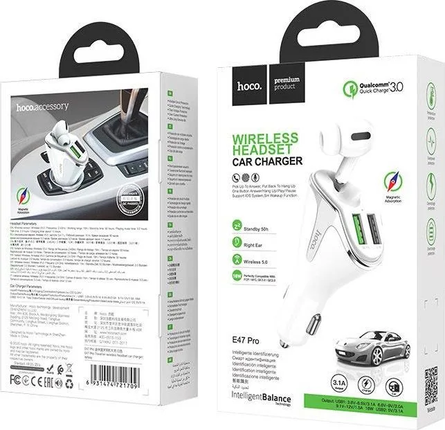 HOCO E47 PRO Traveller Wireless Headset CAR Charger — εικόνα 4